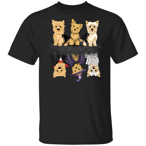 Yorkshire Terrier Water Reflection Halloween T-Shirt Couple Halloween Costumes For Dog Owners