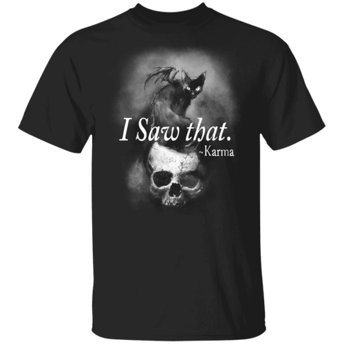 I Saw That Karma Black Cat And Skull T-Shirt Funny Halloween Costumes Gifts For Cat Lovers