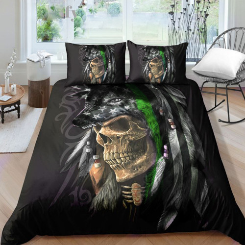 Wolf Skull Thin Green Line Bedding Set Military Honoring Bed Duvet Sets Room Decor