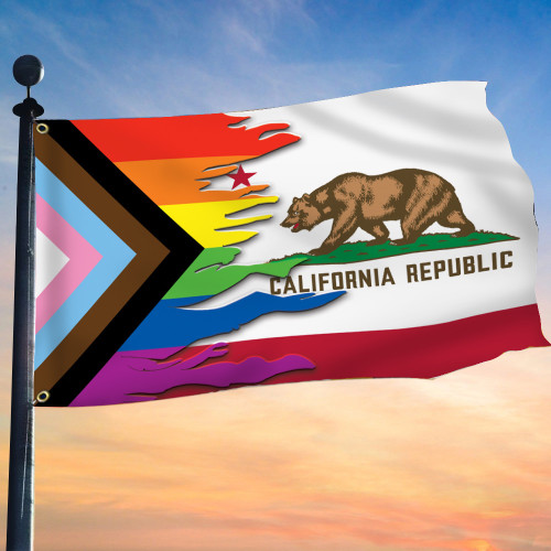 Progress Pride Flag With California Republic Flag Support Lake Arrowhead GBTQ+ Community