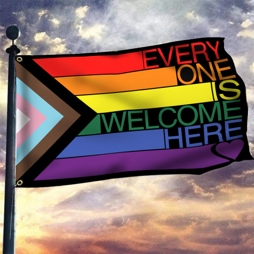 Progressive Pride Flag Everyone Is Welcome Here Lake Arrowhead LGBTQ Pride Flag LGBT Gifts