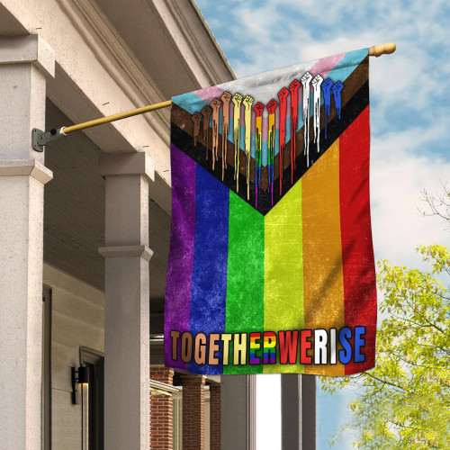 Progress Pride Flag Rainbow Together We Rise Lake Arrowhead LGBTQ Pride Flag