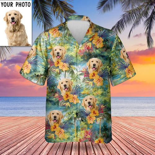 Custom Photo Golden Retriever Hawaiian Shirt Dog Lovers Mens Button Up Shirts Summer