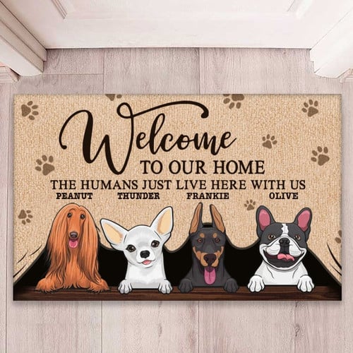 Personalized Welcome To Our Home Doormat Cute Front Door Mats Gifts For Dog Lovers