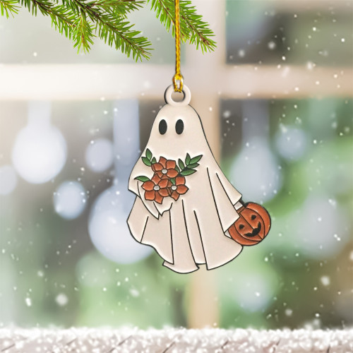 Ghost With Flower And Jack O'Lantern Ornament Halloween House Decorations Gift Ideas