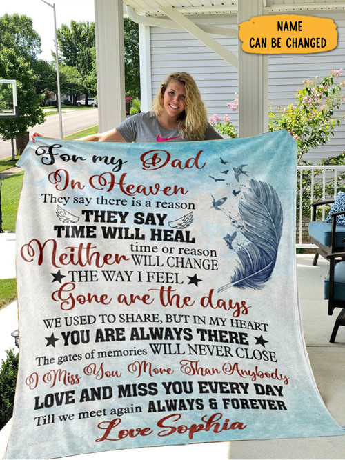 Customized To My Dad In Heaven Blanket Dad Memorial Decorative Throw Blankets