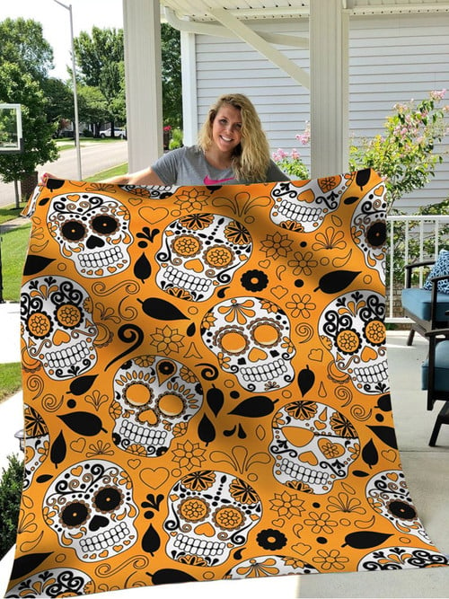 Mexican Sugar Skull Seamless Pattern Blanket Day Of The Dead Throw Blanket For Sofa