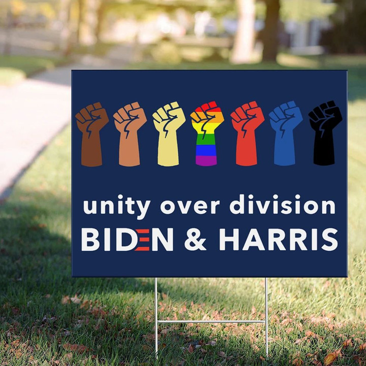Unity Over Division Biden Harris Yard Sign LGBT Anti Racism Vote Biden Political Lawn Sign