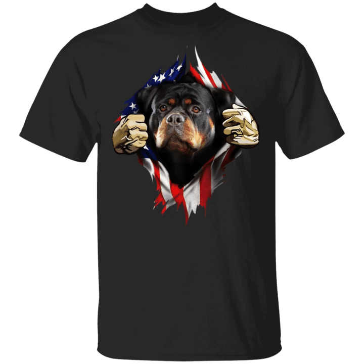 Rottweiler Inside American Flag T-Shirt 4th Of July Flag Patriotic Gift