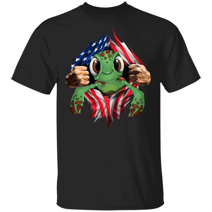 Turtle Heartbeat Inside American Flag T-Shirt American Pride Cute Fourth Of July Shirts
