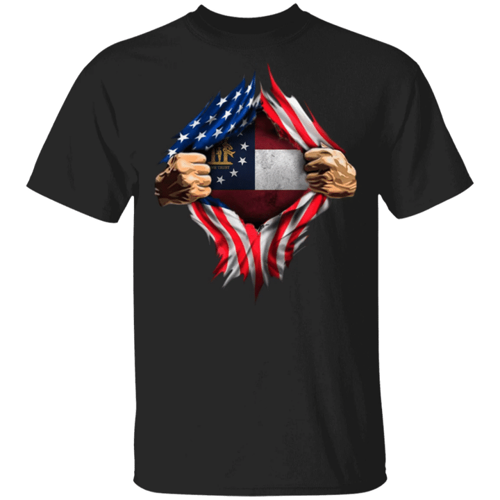 Georgia Heartbeat Inside American Flag T-Shirt 4th Of July Shirts Patriotic Gifts For Him