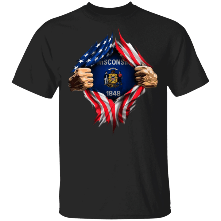 Wisconsin Heartbeat Inside American Flag T-Shirt Wisconsin Pride 4th Of July Shirts