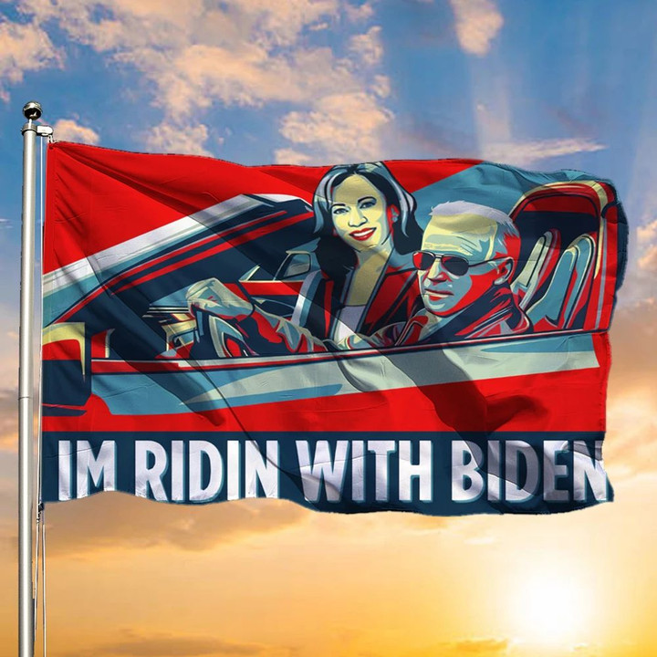 I'm Riding With Biden Flag Funny Joe Democratic Party Kalama And Harris Voting Flag