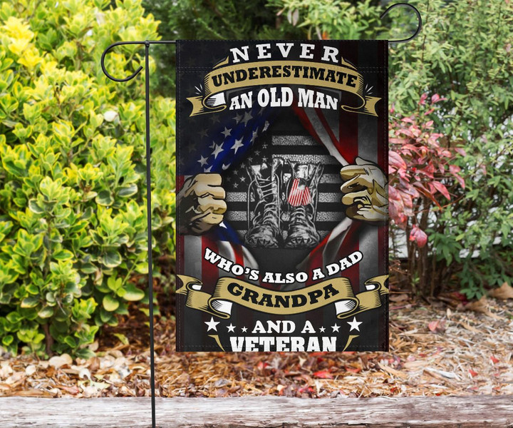 Never Underestimate An Old Man Who's Also A Dad Grandpa And A Veteran Flag Gift For Father