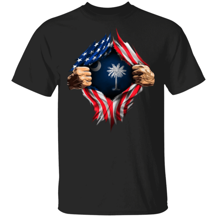South Carolina Heartbeat Inside American Flag T-Shirt Patriotic Clothing For Men