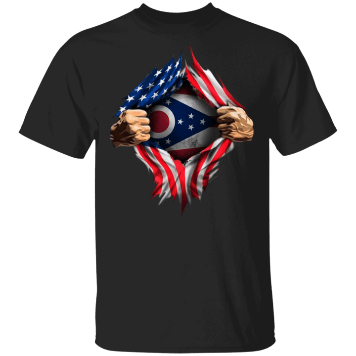 Ohio Heartbeat Inside American Flag T-Shirt 4th Of July Shirt Ideas Patriotic Gifts