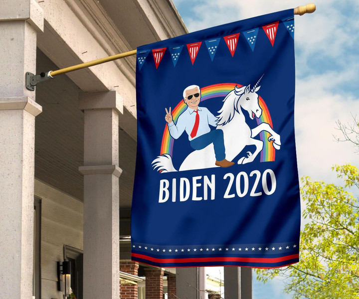 Biden Riding Unicorn Rainbow For US President 2020 Flag Biden Flag Funny Home Garden Decor