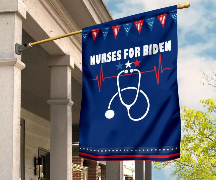 Nurses For Biden Flag Heart Beat Blue Flag Support Biden Campaign Joe Biden Merch Garden Decor