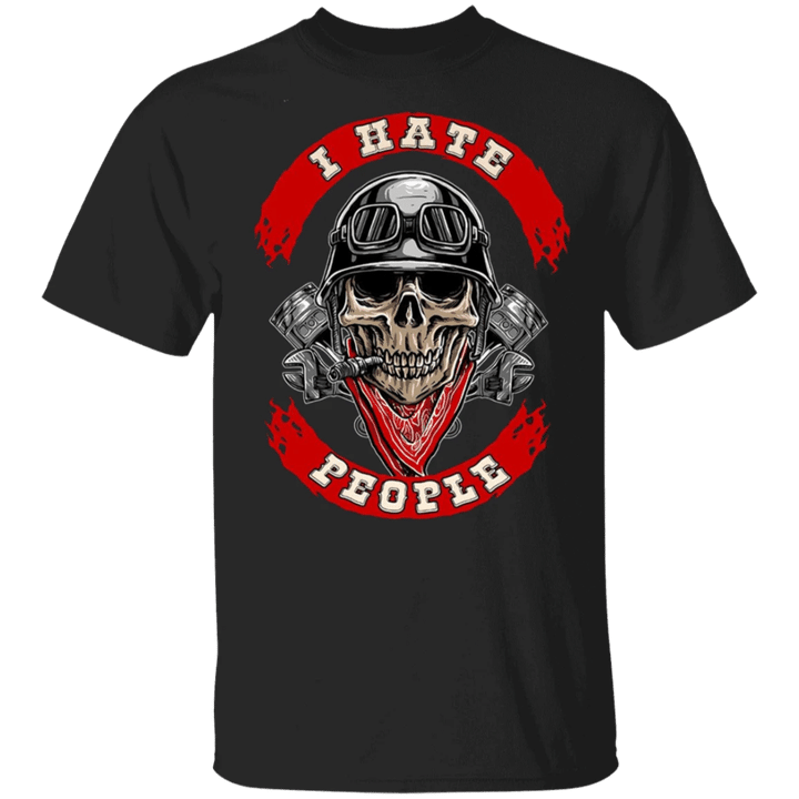 I Hate People Shirt Skull Vintage Biker T-shirt Funny Motorcycle Tee For Anti-social Person