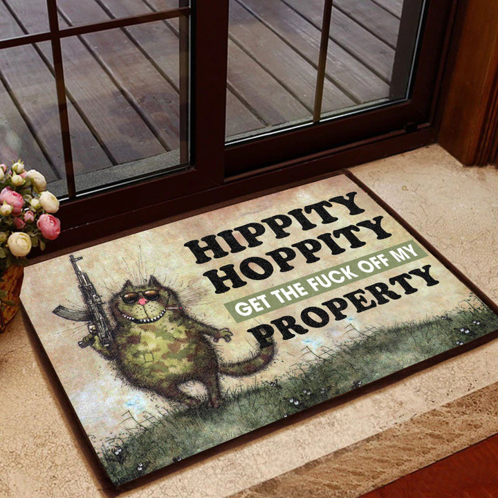 Hippity Hoppity Get The Fuck Off My Property Doormat Funny Cat Door Mat Housewarming Gifts
