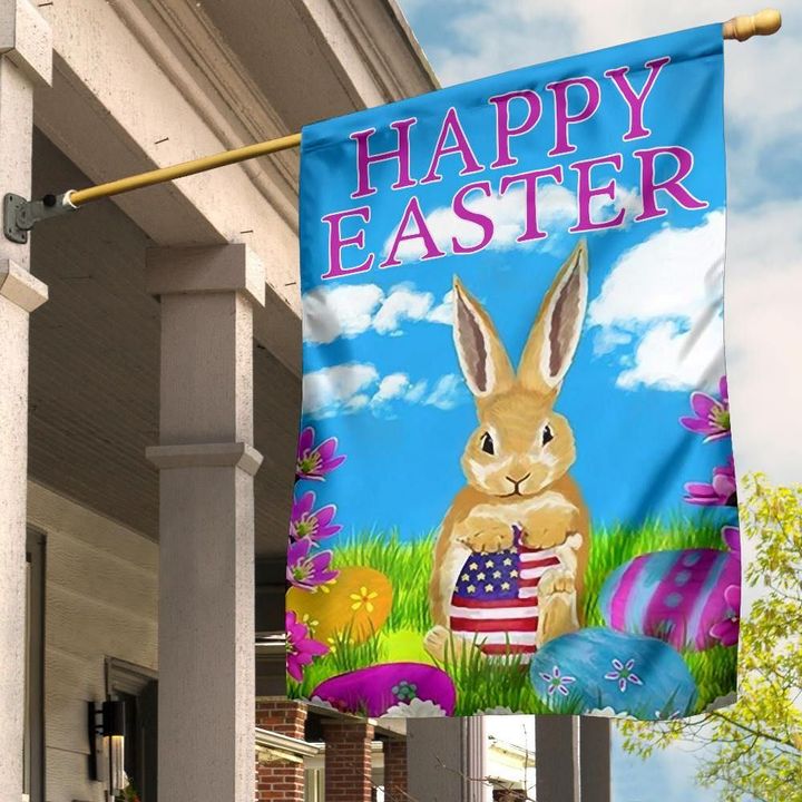 Easter Flag Bunny Happy Easter Banner Cute Easter Decor Gift For Families - Pfyshop.com