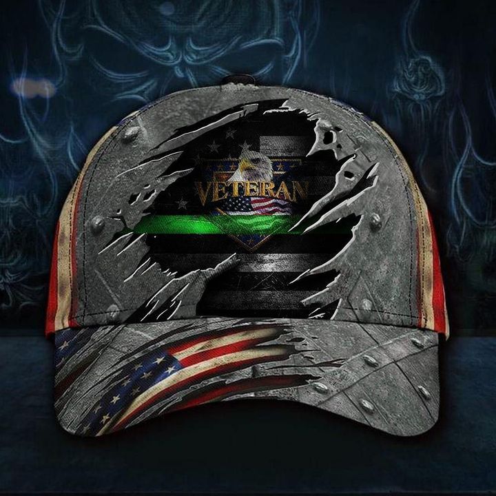 Eagle Veteran Logo 3D Hat Thin Green Line US Flag Pride Cap For Men Veterans Day Gifts - Pfyshop.com