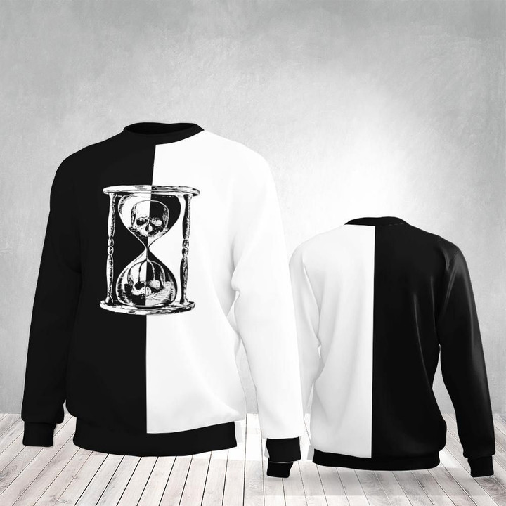 Unus Annus Split Logo Hoodie Skull Hourglass Black And White Sweatshirt Unus Annus Clothing - Pfyshop.com