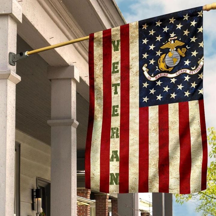 Marine Retired Veteran Flag American Flag Vintage USMC Retirement Gift For Marine Veteran