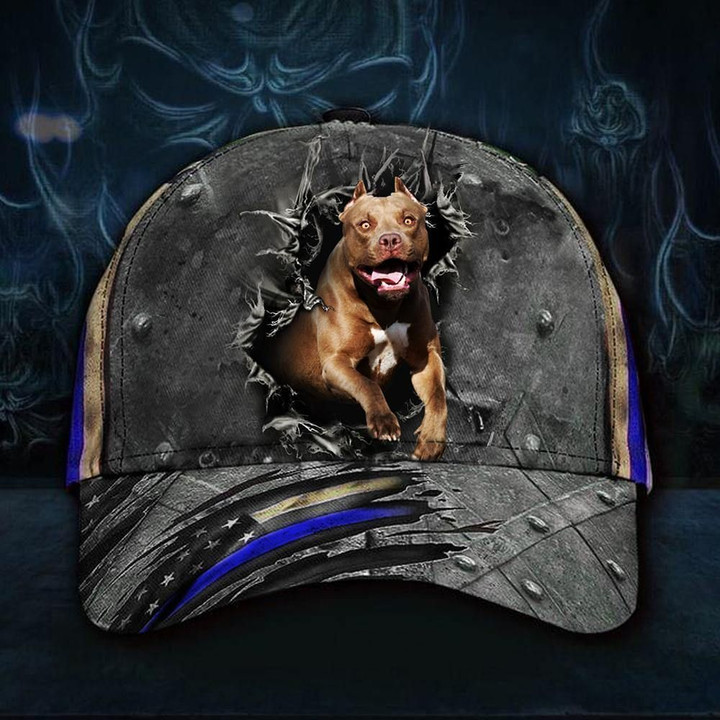 Pitbull Hat 3D Print Vintage USA Thin Blue Line Cap Pitbull Dog Lovers Gift For Corps - Pfyshop.com