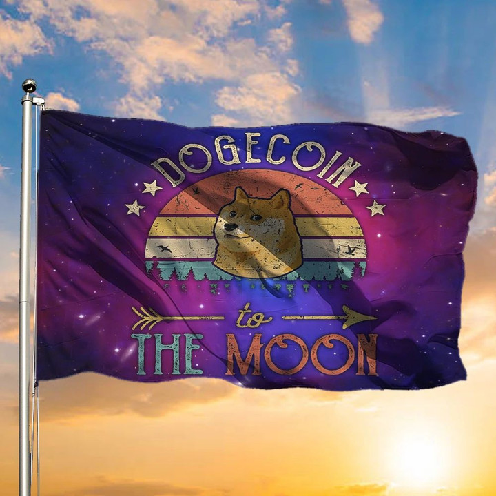 Dogecoin To The Moon Flag Funny Dogecoin Merch For Crypto Lovers
