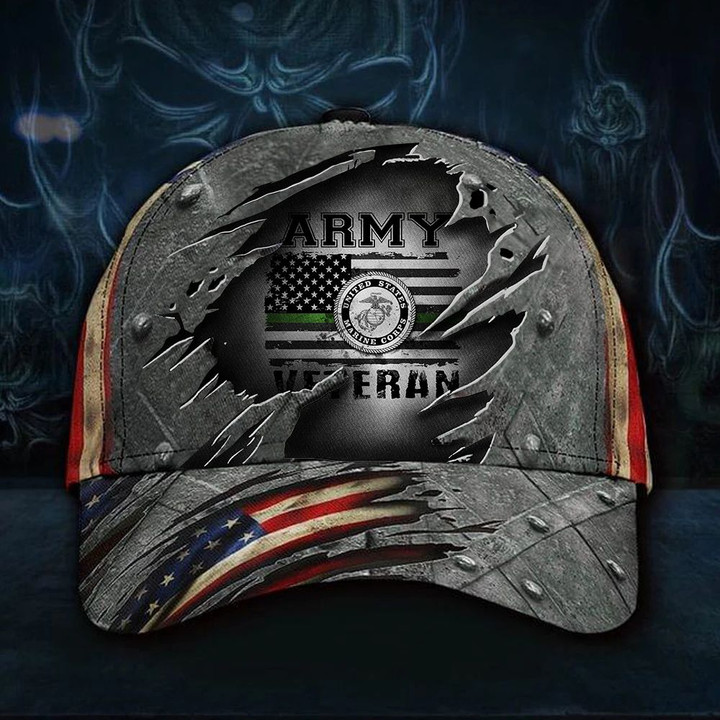 U.S Marine Army Veteran Hat 3D Print Vintage USA Flag Cap Patriotic Marine Veteran Gift