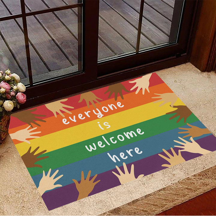 Everyone Is Welcome Here Doormat LGBT Pride No Racism Front Door Frontgate Door Mat