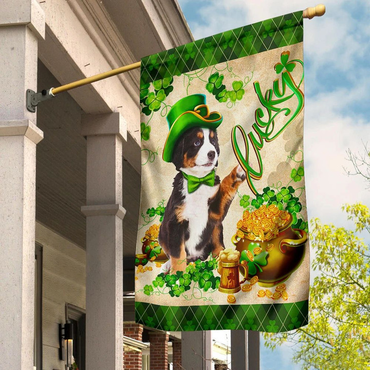 Puppy Lucky Charm Shamrock Flag Cute St Patrick's Day Flag For Dog Owners Lovers Gift