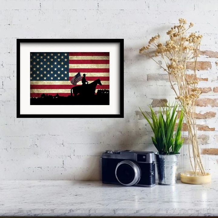 Cowboy Western Country Patriotic American Framed Art Print Fourth Of July Rustic Home Decor