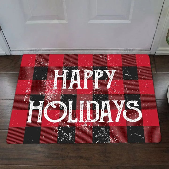 Buffalo Plaid Doormat Happy Holidays Door Mat Christmas Gift Ideas For Family