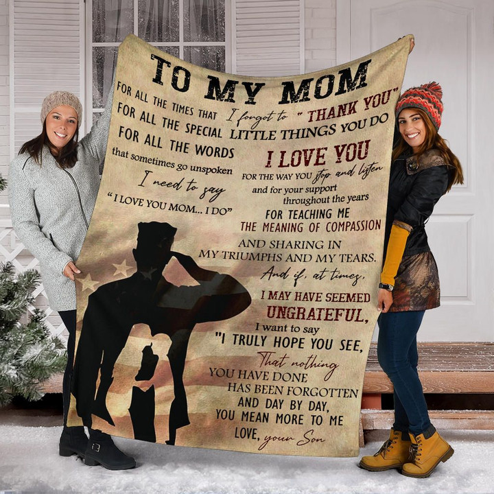 Military Army Son To My Mom Fleece Blanket Mothers Day Gift From Son