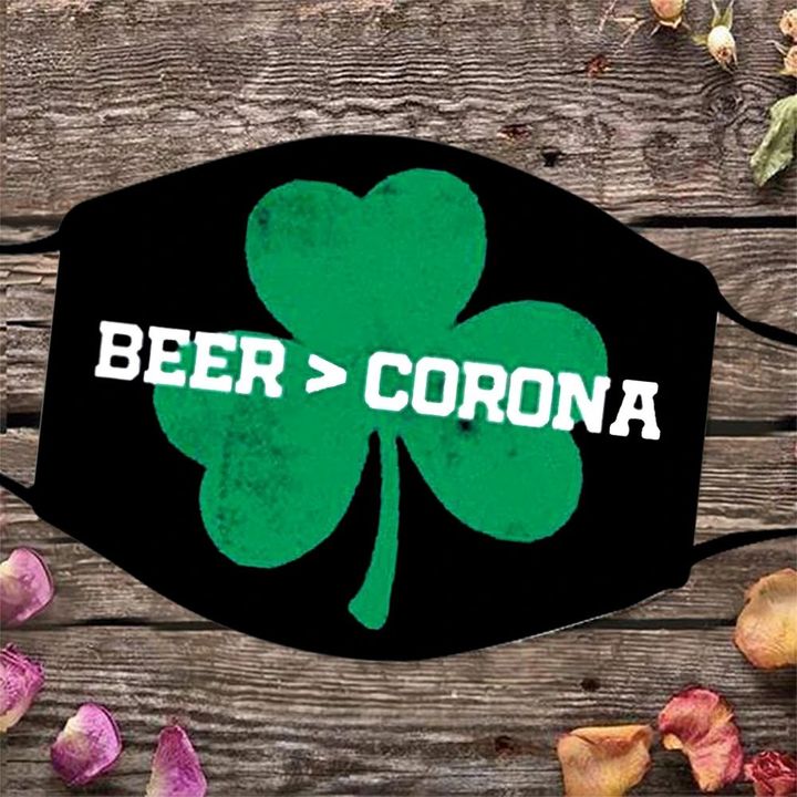 St Patrick's Day Face Mask Shamrock Patrick's Day Mask Funny Beer Win Corona