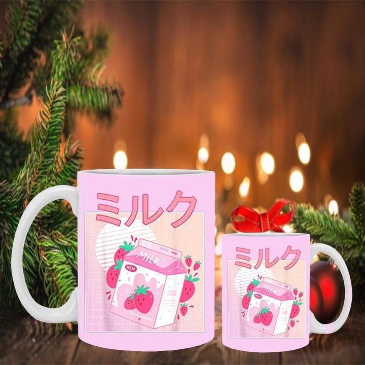 Pink Strawberry Milk Mug Retro 90s Japanese Kawaii Best Friend Gift Ideas - Pfyshop.com