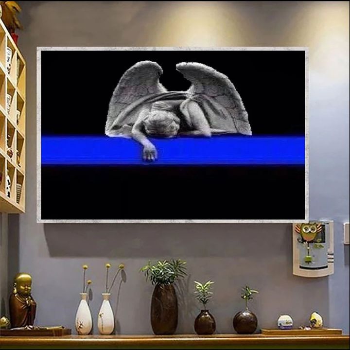 Angel Crying Police Law Enforcement Poster US Thin Blue Line Merch Home Wall Decor