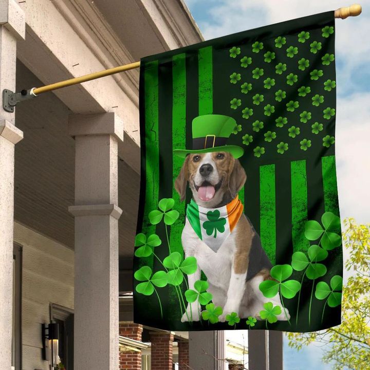 Beagle Inside Irish Flag Lucky Shamrock St Patrick Flag For Dog Lover Outside Decor
