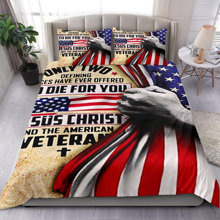 Jesus Christ And American Veterans Bedding Set Best Gifts For Veterans