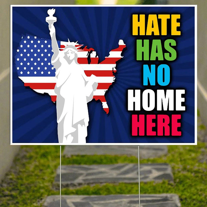 Hate Has No Home Here Yard Sign Statue of Liberty US Flag Lawn Sign Front Yard Decorations