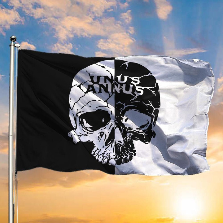 Unus Annus Flag Skull Black And White Halloween Flag For Outdoor Unus Annus Merch - Pfyshop.com