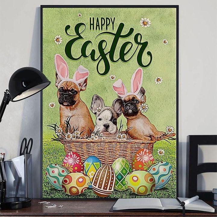 French Bulldog Happy Easter Poster Print Christian Religious Easter Poster Cute Graphic For Dog Lovers - Pfyshop.com
