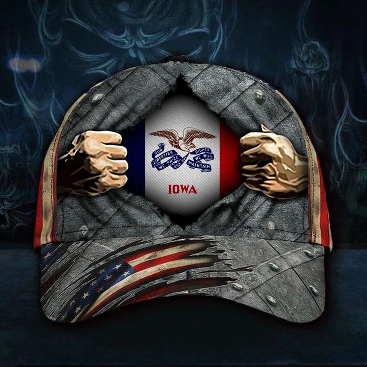 Iowa Hat 3D Print American Flag Cap Vintage Patriotic Iowa State Flag Baseball Hat
