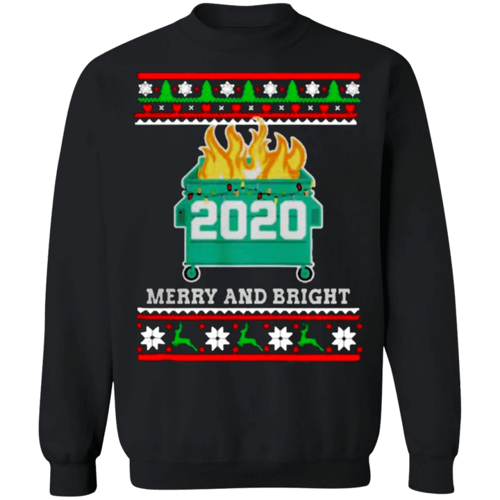 2020 Dumpster Fire Merry And Bright Sweatshirt Men Women Christmas Sweatshirt Dad Gift For Xmas - Pfyshop.com