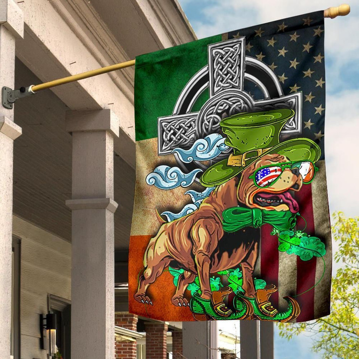 Pitbull St Patrick's Day Flag Irish Celtic Cross Flag Patriotic Gift Front House Decor - Pfyshop.com