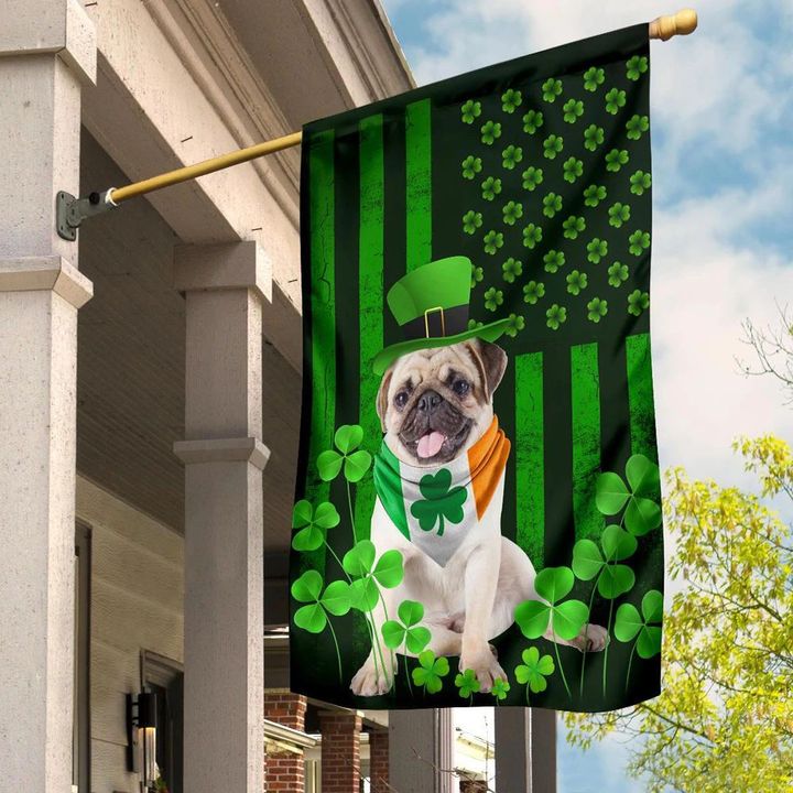 Pug Inside Irish American Flag Clover Cute Dog Patrick's Day Flag Front Door Decoration