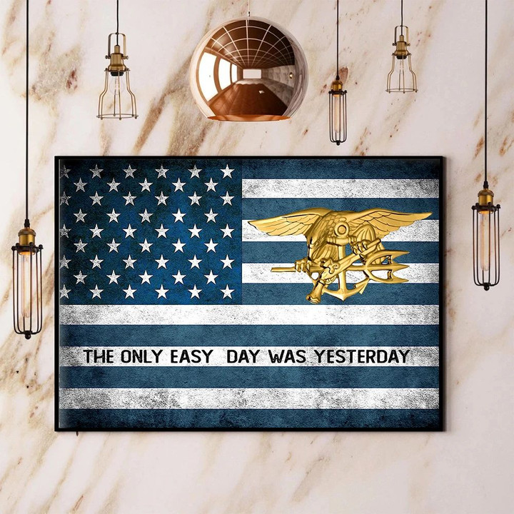 Navy Seal Trident American Flag Poster Honor U.S Navy Seal Military Patriotic Decor