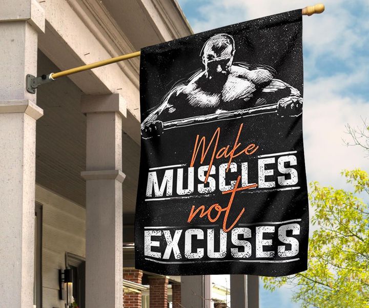 Make Muscle Not Excuses Flag Fitness Banner Garage Gym Flag Motivational Gym Workout Decor